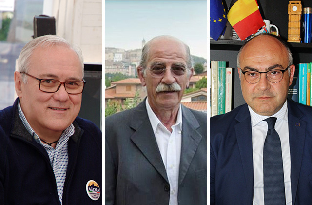 i candidati a sindaco di Ostra Vetere Giordano Rotatori, Rodolfo Pancotti e Massimo Bello