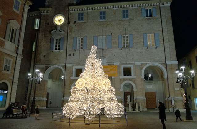 L'albero di natale fatto di luci in piazza Roma a Senigallia
