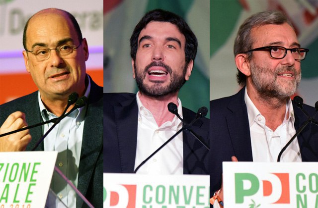 I candidati alle primarie Pd 2019 Nicola Zingaretti, Maurizio Martina e Roberto Giachetti